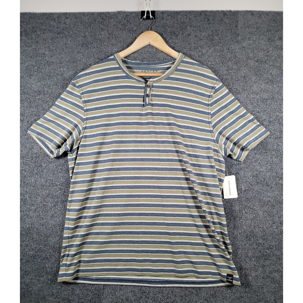 NEW Lucky Brand Shirt Mens XL Venice Burnout Henley Tee Short Sleeve Striped NWT